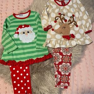 2 holiday Christmas outfits Santa Rudolph Sz 3T